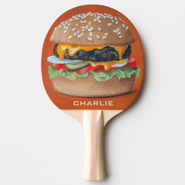 Hamburger Illustration custom name pingpong paddle (Front)