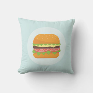 Hamburger Illustration with Tomato and Lettuce Throw Pillow