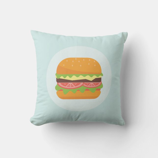 Hamburger Illustration with Tomato and Lettuce Throw Pillow (Front)