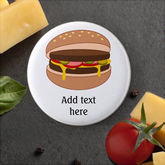 Hamburger in Bun Image - Add Your Text 2 Inch Round Button (Creator Uploaded)