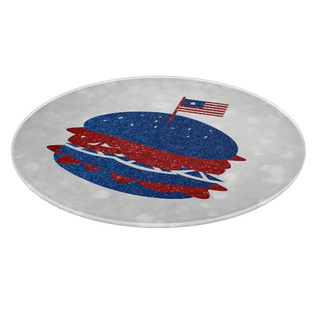 Hamburger July 4th Glitter Cutting Board (Corner)