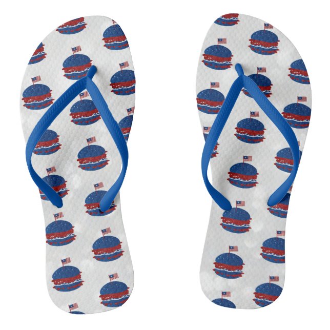 Hamburger July 4th Glitter Flip Flops (Footbed)