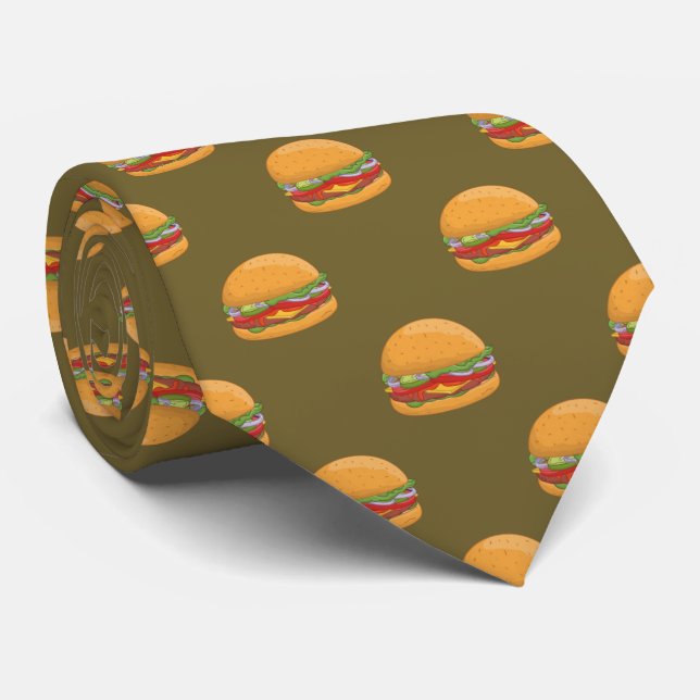 Hamburger Lover Cute Tiled Pattern   Tie (Rolled)