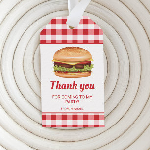 Hamburger On Red Gingham Birthday Thank You Gift Tags