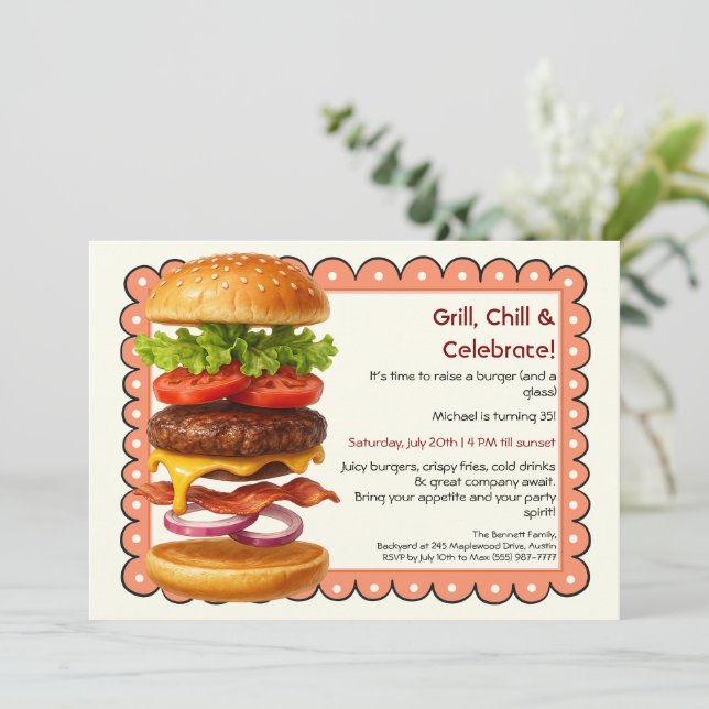Hamburger Party | Fun Burger Celebration Invitation (Standing Front)