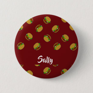 Hamburger pattern on maroon 2 inch round button