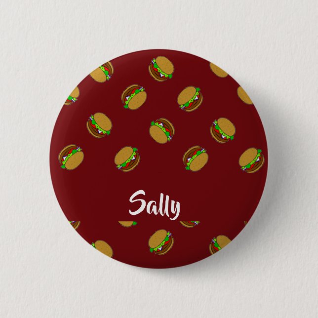 Hamburger pattern on maroon 2 inch round button (Front)