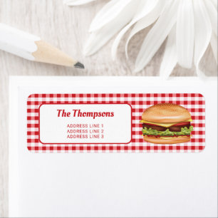 Hamburger sur gingham rouge avec texte personnalis