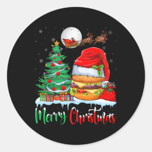 Hamburger Wearing Santa Hat Xmas - Merry Christmas Classic Round Sticker