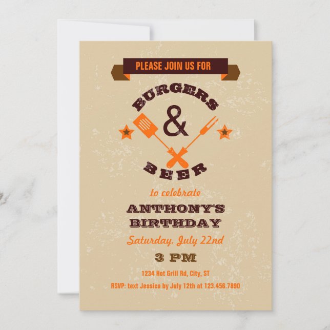 Hamburgers et invitation d'anniversaire de bière (Devant)