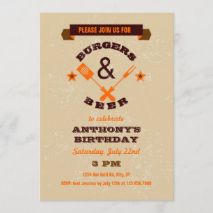 Hamburgers et invitation d'anniversaire de bière