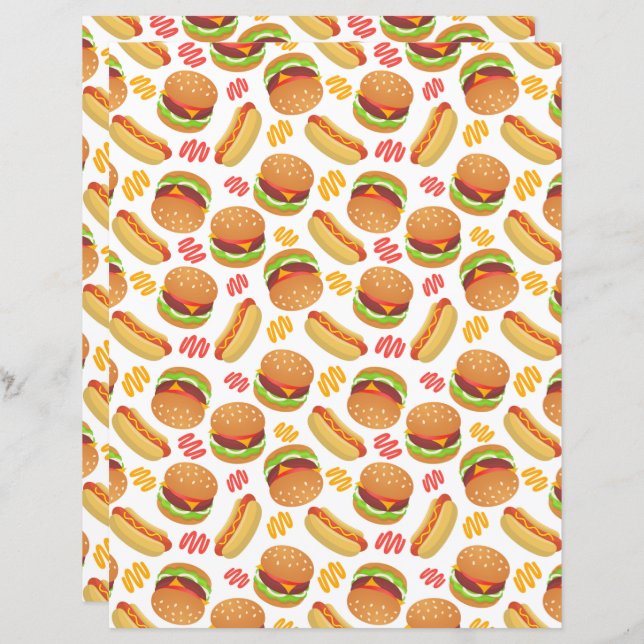 Hamburgers & Hot Dogs Scrapbook Paper (Front/Back)
