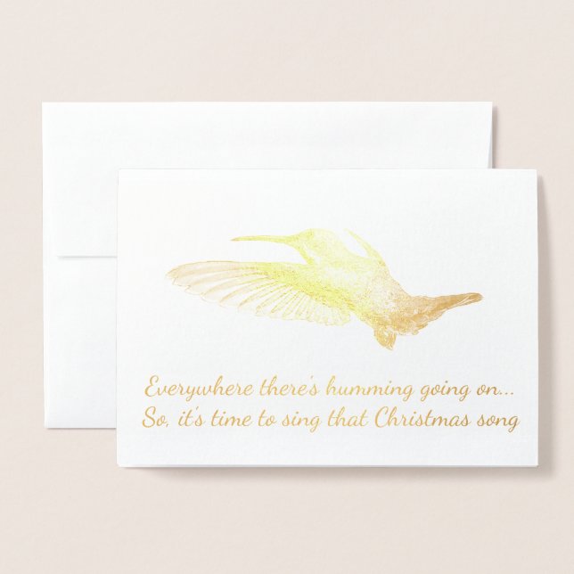 HAMbWG - Carte Gold Foil - Oiseau Humming (Devant avec enveloppe)