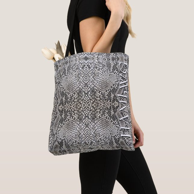 HAMbWG Cross Body Bag or Tote - B W Snakeskin Dsgn (Close Up)