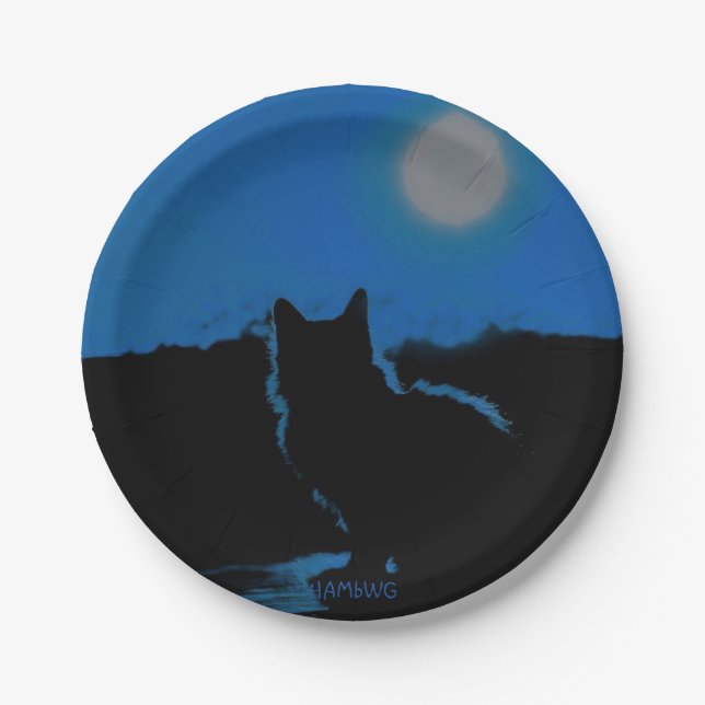 HAMbWG - Paper Plate - Blue Cat and Moon (Front)