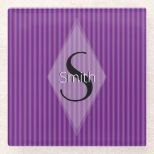HAMbWG - Purple Amethyst Stripe with Monogram Glass Coaster