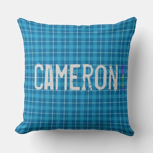 HAMbWG Vanity Pillow - Add name - L. Blue Plaid (Front)
