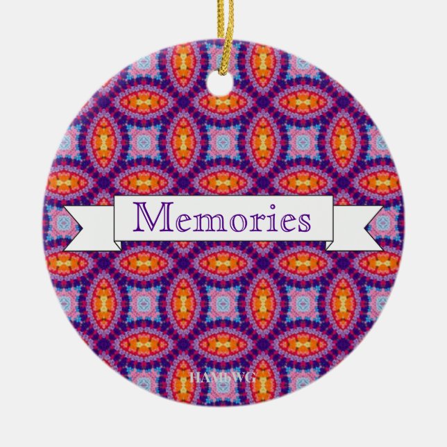 HAMbyWG - 1970's Purple, Orange, Aqua Macrame Ceramic Ornament (Front)