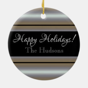HAMbyWG Black and Pearl White Stripe Photo Ceramic Ornament