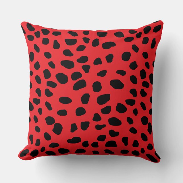 HAMbyWG Bright Red & Black Leopard Print Throw Pillow (Front)