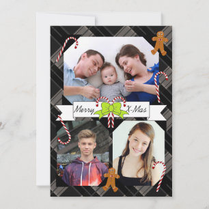 HAMbyWG Candy Cane & Gingerbread Man - Black Plaid Holiday Card