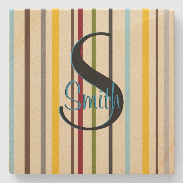 HAMbyWG  Coloured Lines Monogram Stone Coaster (Front)
