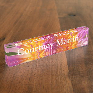 HAMbyWG - Desk Name Plate - Pink & Yellow Flower
