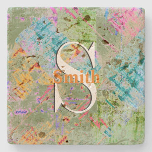 HAMbyWG Distressed Travertine Monogram Stone Coaster