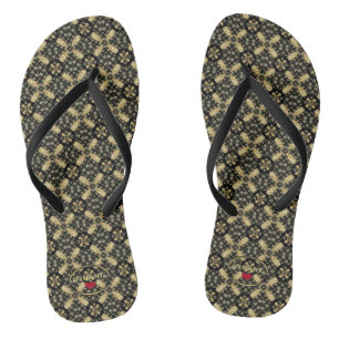 HAMbyWG - Flip -Flop Black and Gold Jewelled Look Flops