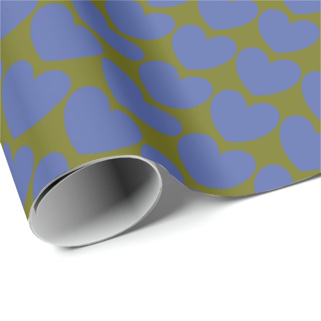 HAMbyWG - Gift Wrap - Olive w Blue Hearts (Roll Corner)