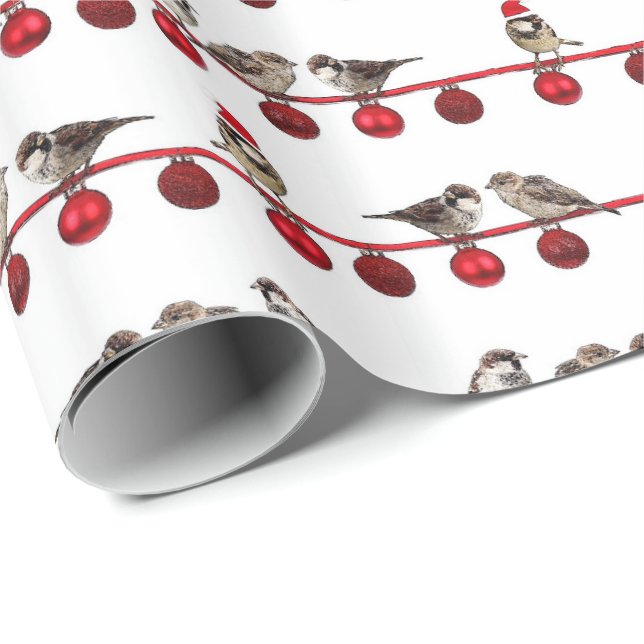 HAMbyWG - Gift Wrap - Sparrows & Christmas Bulbs (Roll Corner)
