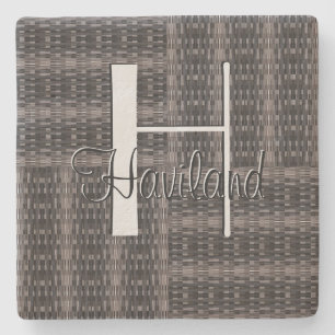 HAMbyWG Grey Woven Design - Monogram Stone Coaster
