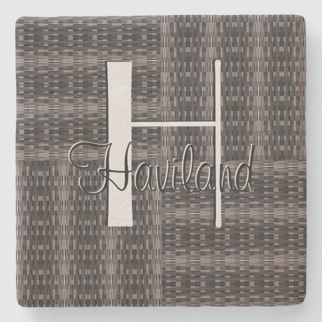 HAMbyWG Grey Woven Design - Monogram Stone Coaster (Front)