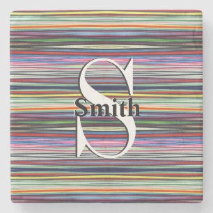 HAMbyWG Monogram Multi-Color Lines Stone Coaster