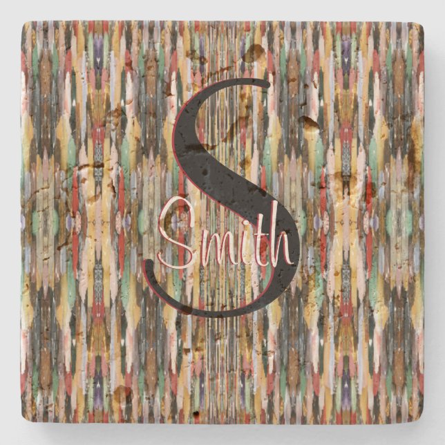 HAMbyWG  Multi Colour Design Monogram Stone Coaster (Front)
