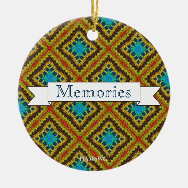 HAMbyWG - Olive, Rust & Blue Macrame Ceramic Ornament (Front)