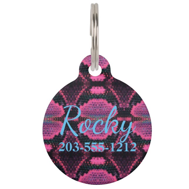 HAMbyWG - Pet Name Tag -  Bright Pink Snakeskin (Front)
