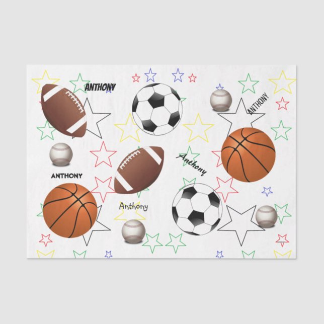 HAMbyWG Sports Balls with Stars & name - Tissue Paper (Front)