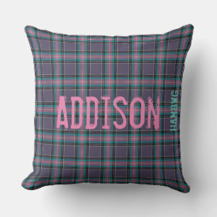 HAMbyWG Throw Pillow 20" Lav.Grey/Pink/Aqua Plaid