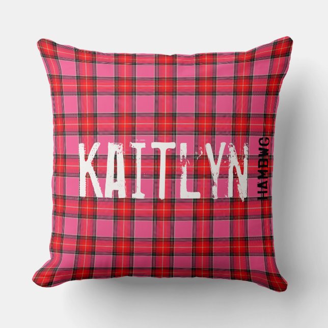 HAMbyWG - Throw Pillow 20" - Pink Red Plaid (Front)
