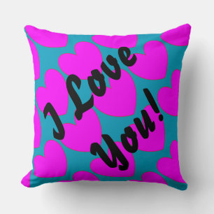HAMbyWG - Throw Pillow - Aqua/Pink Hearts