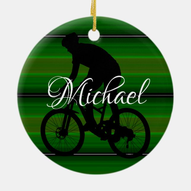 HAMbyWhiteGlove - Bicycle Rider - Green Ceramic Ornament (Back)