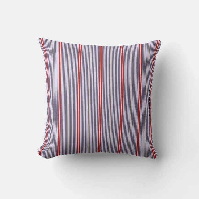 HAMbyWhiteGlove - Blue & Red Mixed Fine Stripes Throw Pillow (Front)