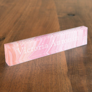 HAMbyWhiteGlove Desk Nameplate - Pink Peach Swirl