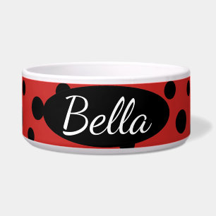 HAMbyWhiteGlove - Dog Food Bowl - Black Polka Dots