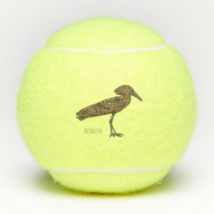 Hamerkop bird cartoon illustration tennis balls
