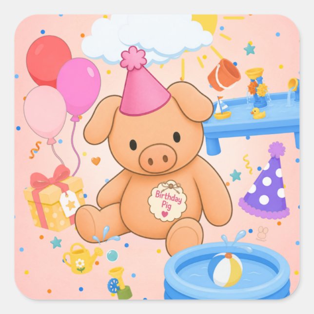 Hamhock's Pink Splashtastic! Storybook Square Sticker (Front)
