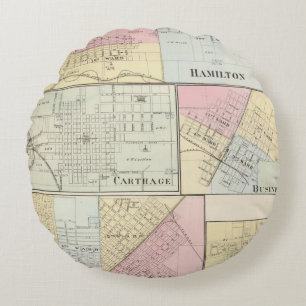 Hamilton, Carthage, Bushnell, Lincoln and LaHarpe Round Pillow