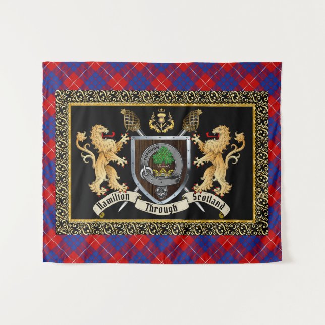 Hamilton Clan Badge & Motto w/Lions  Tapestry (Front (Horizontal))