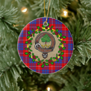 Hamilton Clan Badge & Tartan Personalized Xmas Ceramic Ornament